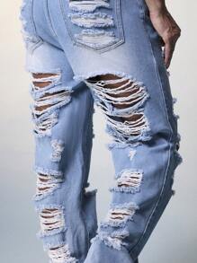 Manfinity Roghcode Nam Xanh Rách Giải trí Denim Quần jean - Màu xanh lam - Xem 4