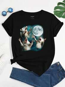 INAWLY Women's Cartoon Mouse Printed Short Sleeve T-Shirt Graphic Tees Women Tops
