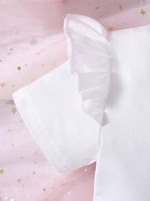 女婴猫咪印花连体衣、薄纱裙和一双袜子套装，春夏款 - 粉色 - 查看 5