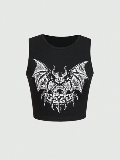 Berkahserawung Women Skull Print Tank Top Black