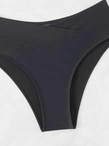 SHEIN Swim Set de bikini unicolor, playa de verano - Negro - Ver 5