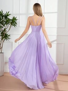 Lilac Romantic Spaghetti Strap Maxi Bridesmaid Dress Elegant Dress - Lilac Purple - View 2