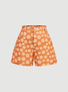 SHEIN MOD Giống cúc In Kích thước lớn Của phụ nữ Quần short - trái cam - Xem 1
