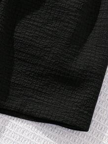 SHEIN 少女編織實色彈性腰帶蝴蝶結裝飾寬鬆休閒褲裙 - 黑色 - 查看 5
