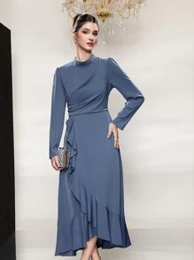 Modelyn Women's Stand Collar Arabian Dress - Blue - View 5