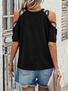 Breezaya Camiseta con hombros descubiertos y adorno de pedrería - Negro - Ver 2