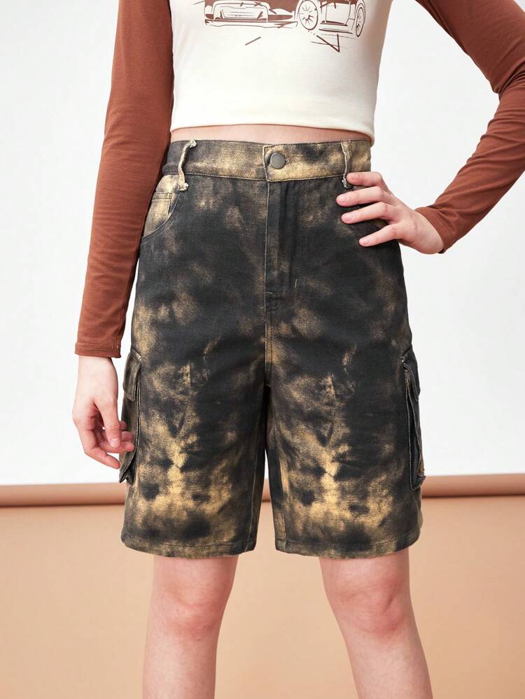 Teen Girl Street Fashion Tie-Dye Vintage Denim Shorts