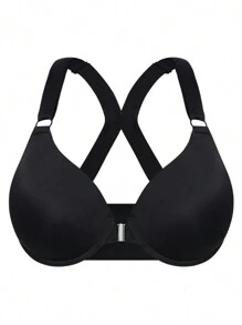 حمالة صدر بقفل أمامي بسلك لأحجام كبيرة بلون صلب - الأسود - مشاهدة 1