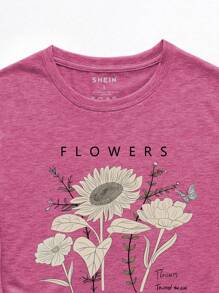 INAWLY Floral And Letter Printed Short Sleeve T-Shirt Graphic Tees Women Tops