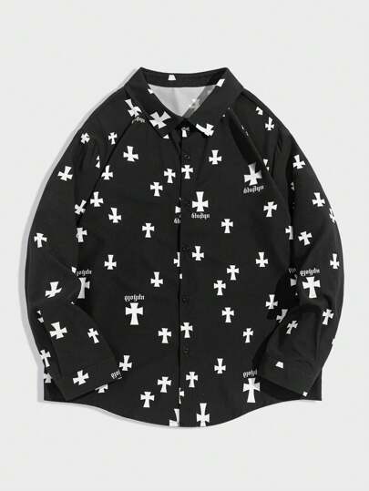Street Life Men Cross Pattern Button-Front Shirt