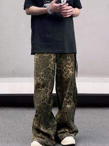 Manfinity Roghcode Quần họa tiết da báo nam Oversize dài camo đồ họa màu xanh quân đội đi chơi - Nhiều màu - Xem 4