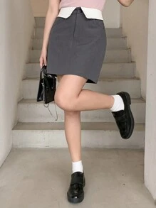 DAZY Women's Colorblock Foldover Waist A-Line Skirt Fall Skirts - Grey - View 6