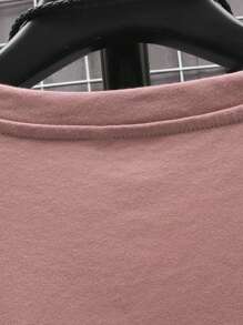 Manfinity Homme Camiseta casual de cuello redondo de unicolor para hombre, camiseta rosa para hombre, top rosa para hombre, camiseta lisa, camiseta color moca para hombre