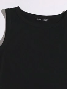 SHEIN EZwear 纯色紧身连身衣，简约时尚休闲日常装 - 黑色 - 查看 5