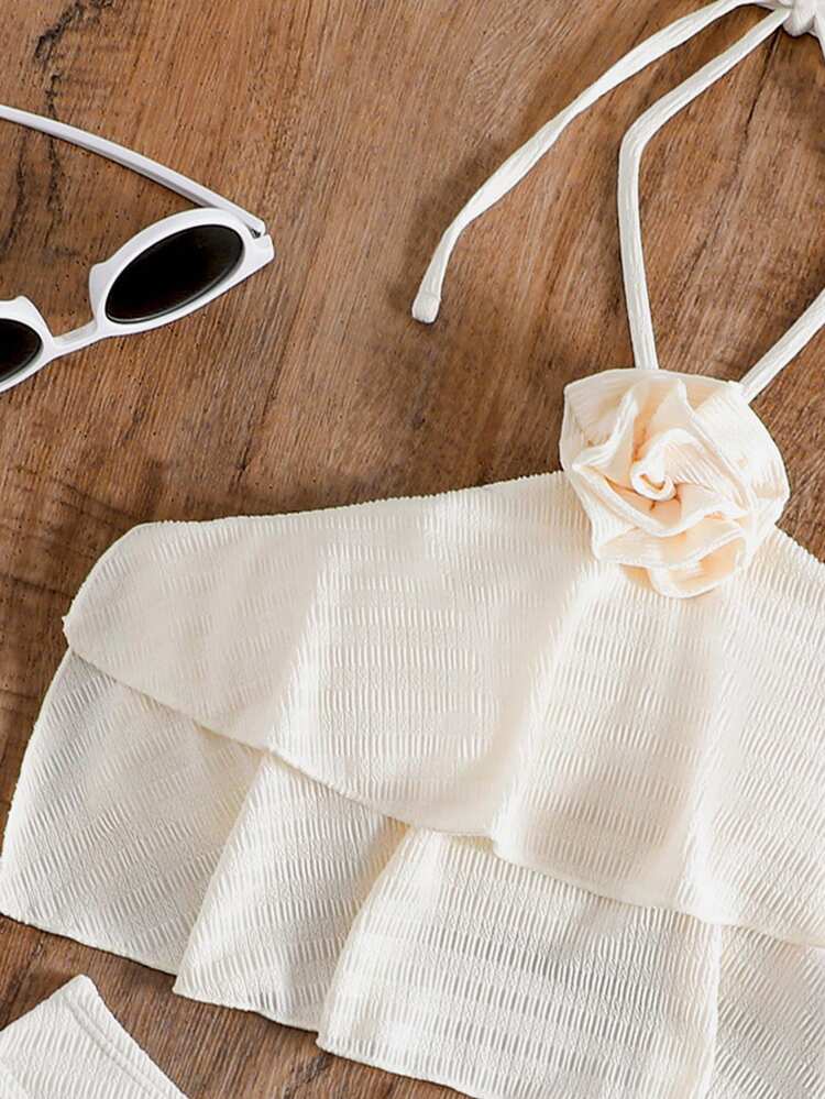 Women's Halter Floral Decoration Separated Bikini Set Summer Beach