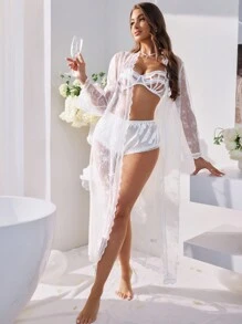 SHEIN Women's Sexy Lingerie Set With Frill Trim, Hollow Out Design And Underwire