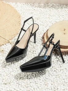 Xin Jing Shoes 女款優雅高跟單鞋，厚底，時尚百搭高跟鞋 - 黑色 - 查看 3