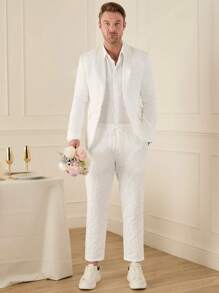 GENTILAND 男士提花披肩編織西裝外套 - 白色 - 查看 3