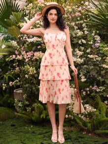 Aveloria Floral Print Frill Trim Cami Dress