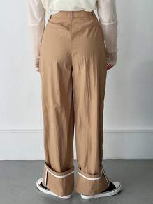 FRIFUL Women's Contrast Binding Straight Leg Pants - Khaki - View 4