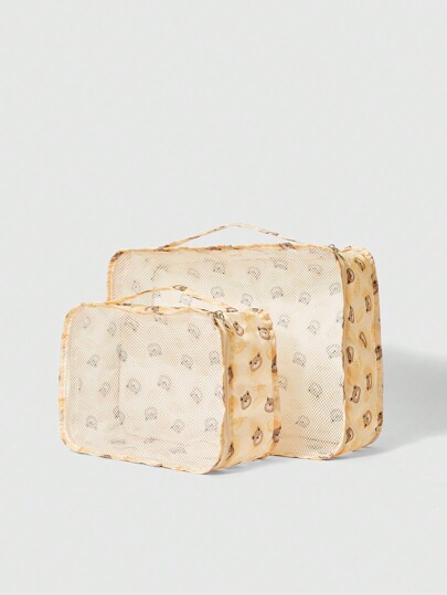 Kawaii 2pcs/Set Cartoon Bear Foldable Portable Travel Outdoor Clothes Storage Bag