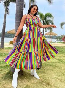 Flirla Plus Size Women's Striped Cami Dress - Multicolor - View 8