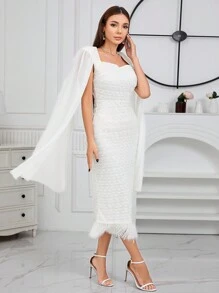 Modelyn Vestido Estilo Capa Con Tela Transparente Y Color Sólido Para Mujer - Blanco - Ver 3