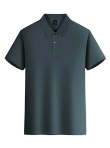 男士纯色休闲/商务休闲短袖 Polo 衫，夏季 - 深灰色 - 查看 3