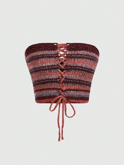 Hippie Vintage Striped Knitted Strapless Top