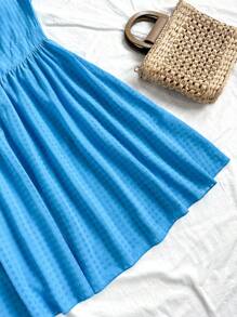 Soleia Kích thước lớn Off Shoulder Dây rút Váy chữ A - Màu xanh lam - Xem 4