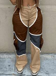 Pantalones De Carga Con Parches De Bloques De Color