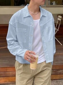 Claim Dot Camisa de manga larga versátil y sencilla de moda para hombres, otoño - Celeste - Ver 1