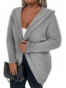 SHEIN LUNE Plus Size Solid Color Hooded Batwing Cardigan Fall Cloth For Women - Grey - View 1