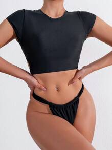 SHEIN X SAMADHI SHEIN Swim 女士纯色两件套泳衣，适合夏季海滩度假