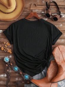 INAWLY Plus Size Women Skull Coffee Print Round Neck Short Sleeve T-Shirt, Summer