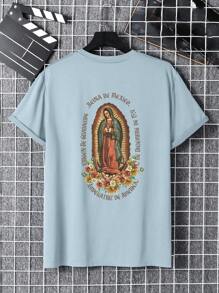 Camiseta De Manga Corta Con Estampado De La Virgen María Para Hombre - Celeste - Ver 3