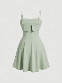 SHEIN MOD 仿珍珠装饰腰部收腰细肩带连衣裙 - 綠色 - 查看 2