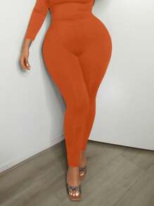 SHEIN SXY Quần skinny hở lưng dành cho nữ cỡ lớn - trái cam - Xem 3