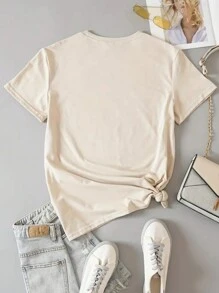 SHEIN LUNE Muttertag Mama Damen T-shirt - Aprikosenfarben - Übersicht 2