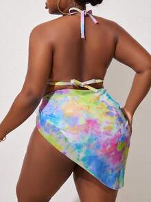 SHEIN Swim Curve Plus Size Women's Tie Dye Print Halter Neck Three Pieces Separated Swimwear Set - Multicolor - View 2