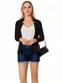 INAWLY Solid Color Front Open Long Sleeves Casual Jacket Fall Winter Cloth For Women - Black - View 3