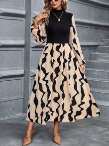 SHEIN Clasi In Đồ họa Cổ giả Tay áo lồng đèn Đầm - Nhiều màu - Xem 3