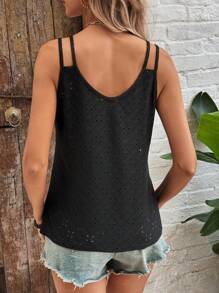 SHEIN LUNE Summer Lady's Double Shoulder Strap Camisole Top - Black - View 2