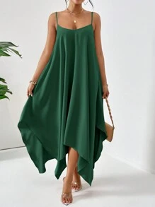 SHEIN Essnce 時尚寬鬆女裝長款綁帶連身裙 - 綠色 - 查看 4