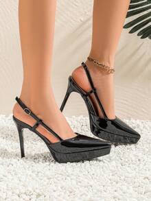 Xin Jing Shoes 女款優雅高跟單鞋，厚底，時尚百搭高跟鞋 - 黑色 - 查看 7