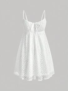 SHEIN MOD Mesh Embroidered Rag Dolls Cami Dress,White Graduation Dress - White - View 1