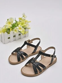 1 par de sandalias planas de estilo T de PU a la moda para niña, cómodas y versátiles, adecuadas para uso diario, bodas, fiestas, estilo bohemio de verano