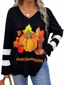 SHEIN Unity Hơn Quả bí ngô & Đồ họa Khẩu hiệu Áo thun Thả vai - màu đen - Xem 5