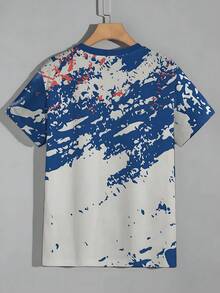 Nam Mùa xuân/Mùa hè Quá lớn Ink In Splash Cơ bản Áo thun - Xanh và trắng - Xem 2