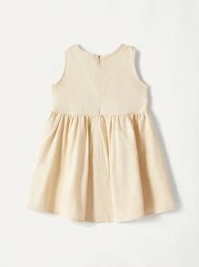Cozy Pixies Baby Girl Solid Color Round Neck Sleeveless Waist Dress Set (Includes 3pcs) - Apricot - View 3